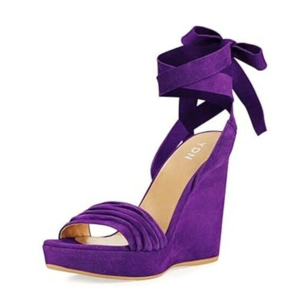 YDN Women Lace Up Platform High Heels Sandals Open Toe Chic Wedge Shoes
